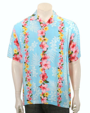 Plumeria Panel Rayon Aloha Shirt (Blue)
